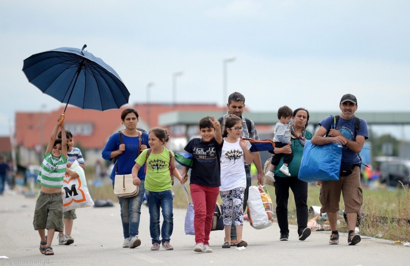 Migranci w drodze do Austrii fot. PAP/EPA/ROLAND SCHLAGER