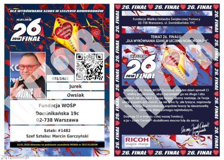 Tak wygląda identyfikator wolontariusza WOŚP | fot. WOŚP