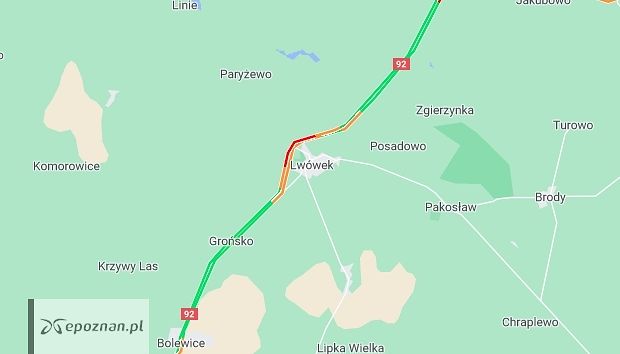 W rejonie miejsca wypadku tworzą się korki | fot. Google Maps