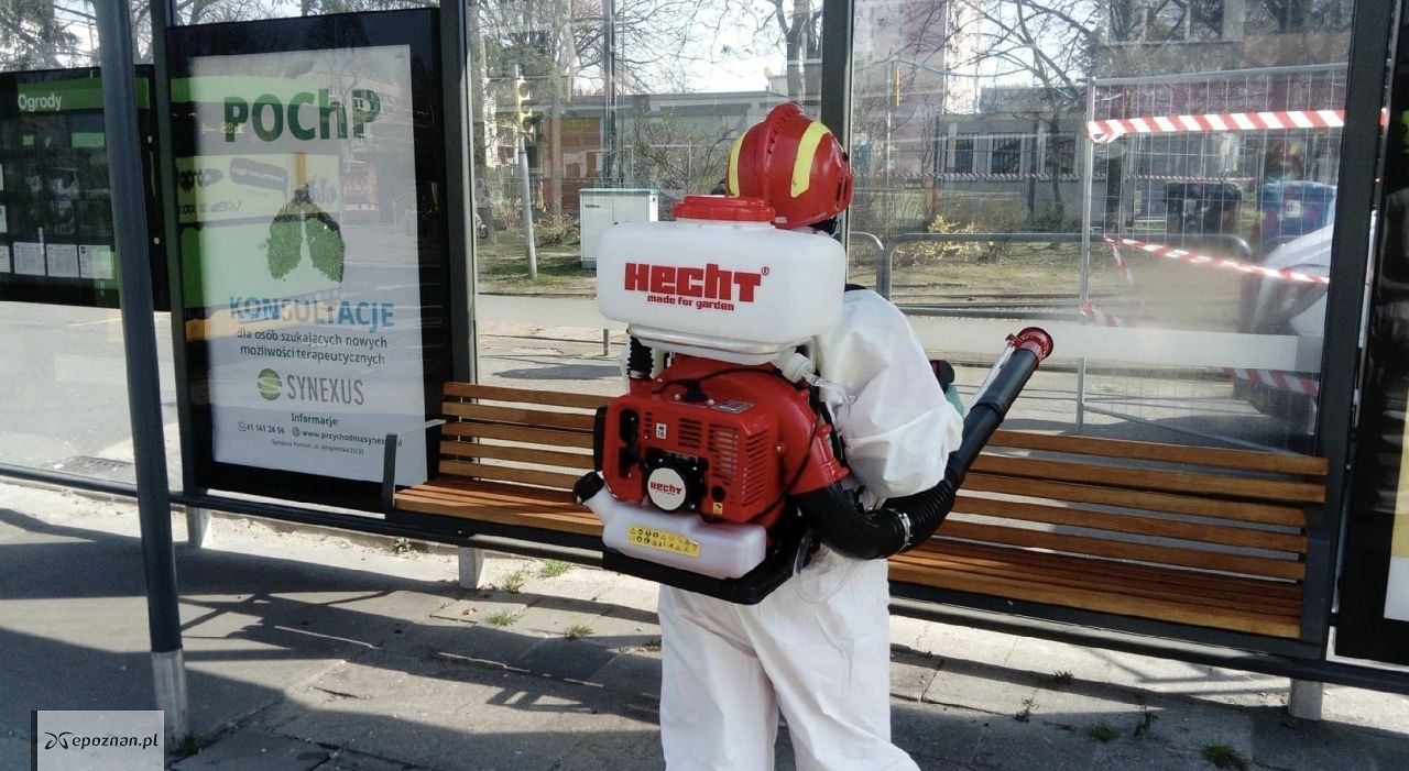 Dezynfekcja przystanków z początków pandemii | fot. UM Poznań