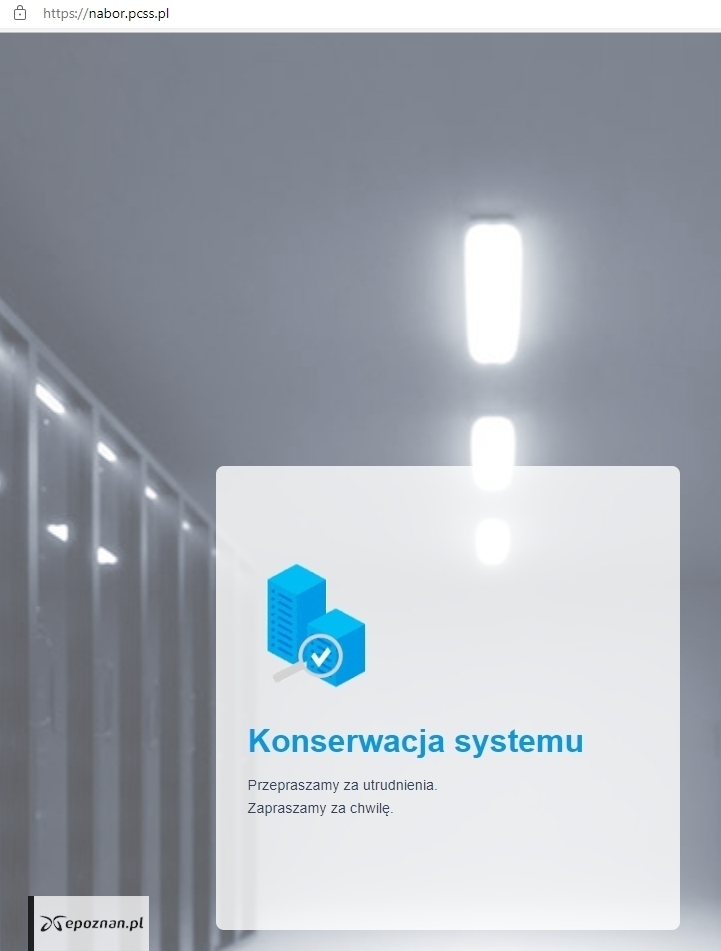 Taki komunikat wyświetlał się na stronie PCSS w środę rano. | fot. Czytelnik