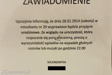 Ogłoszenie uprzejmej soleznizantki